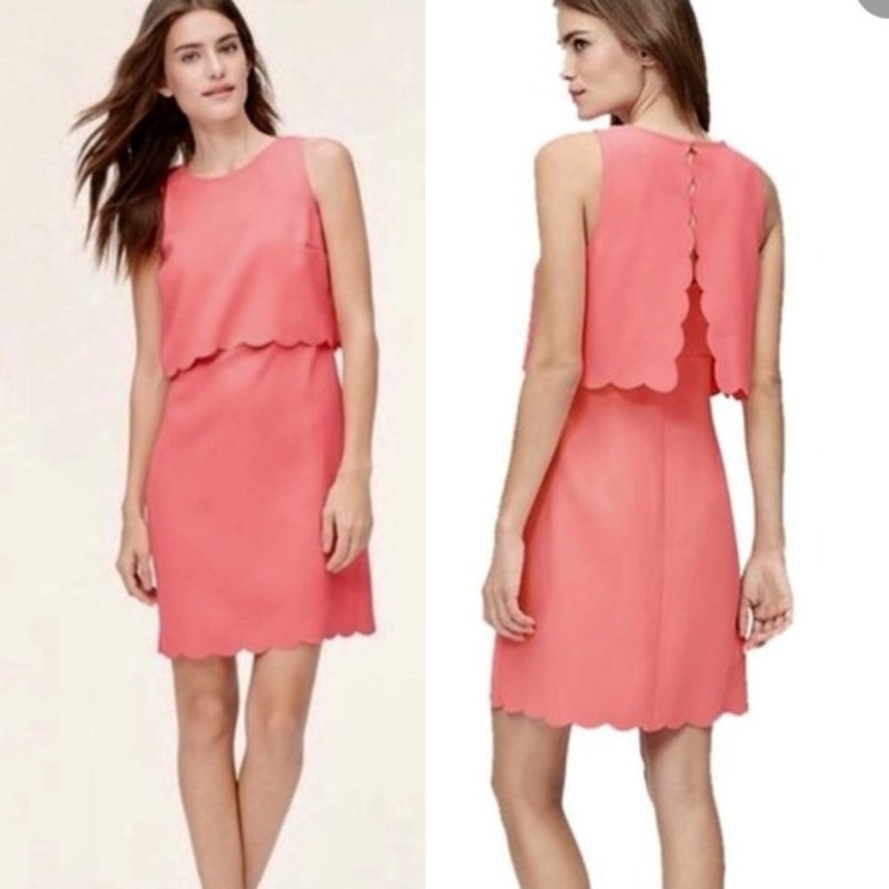 Ann Taylor LOFT Pink Scalloped Open Back Layered Dress